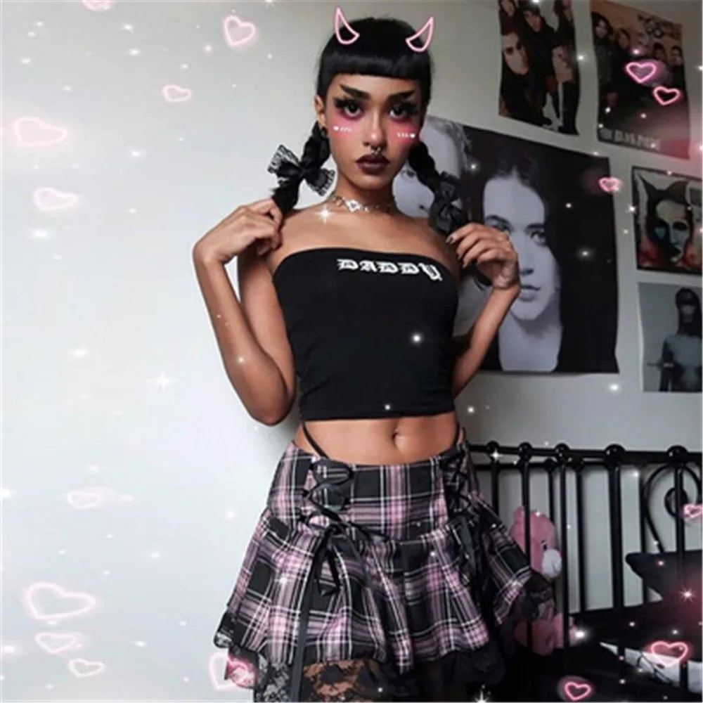 Mall Gothic Grunge Summer Mini Women Y2K Vintage Harajuku Streetwear High Waist Bandage Sexy Skirt leather skirt refined