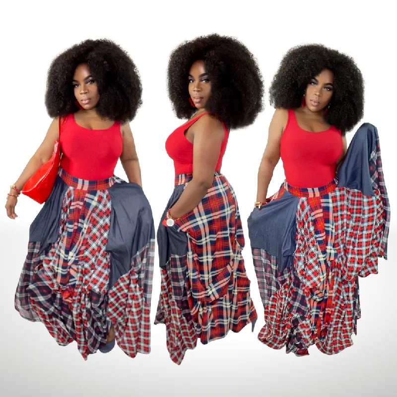 Layer Me Plaid Skirt - Red ribbed skirt waist
