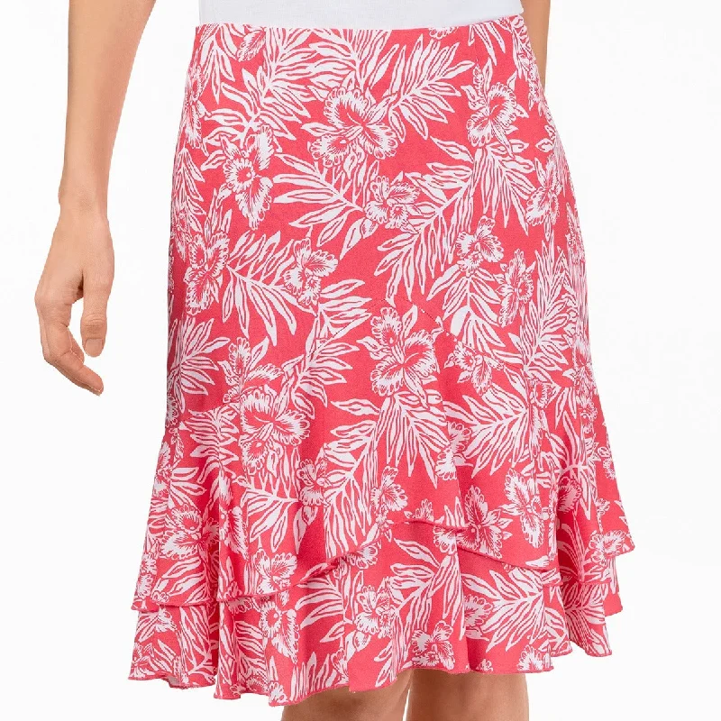 Layered Ruffle Skirt in Coral Hawaiian silk skirt smooth