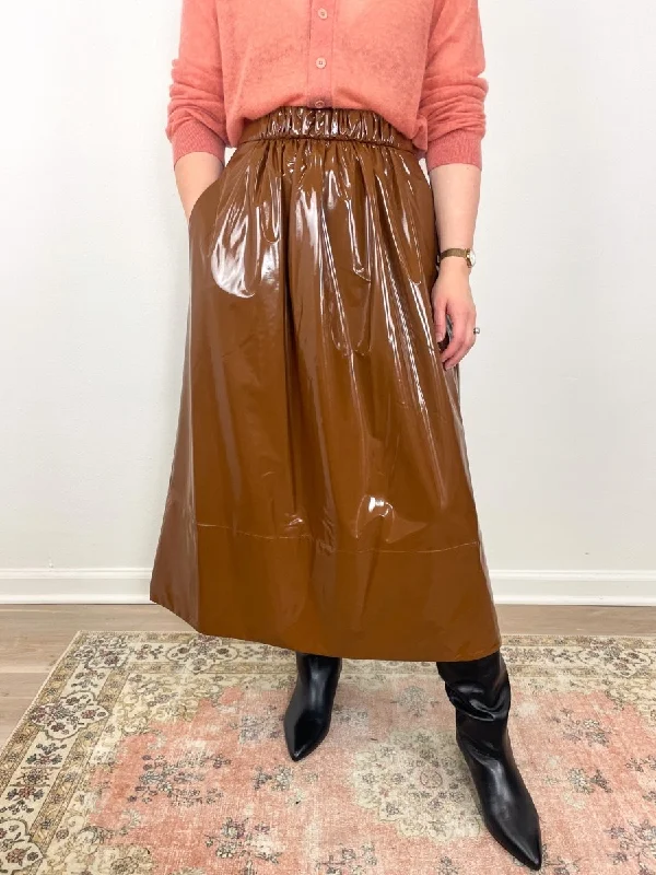 Light Weight Stretch Patent Smocking Waistband Skirt in Brick cashmere skirt rich