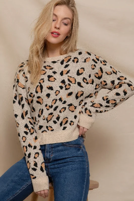 Long Slv Animal Jacquard Sweater Print Jacquard Patchwork