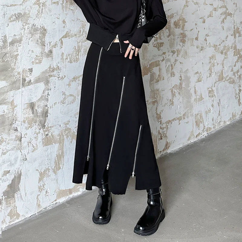 Loose Casual Zipper Slit Skirt slim fit skirt