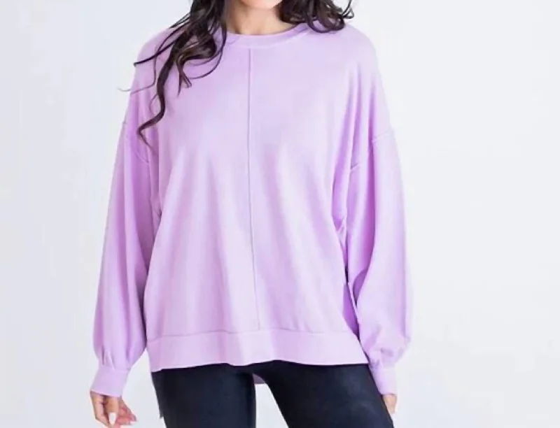 Lucy Crew Neck Sweater In Lavender Herringbone Houndstooth Plaid