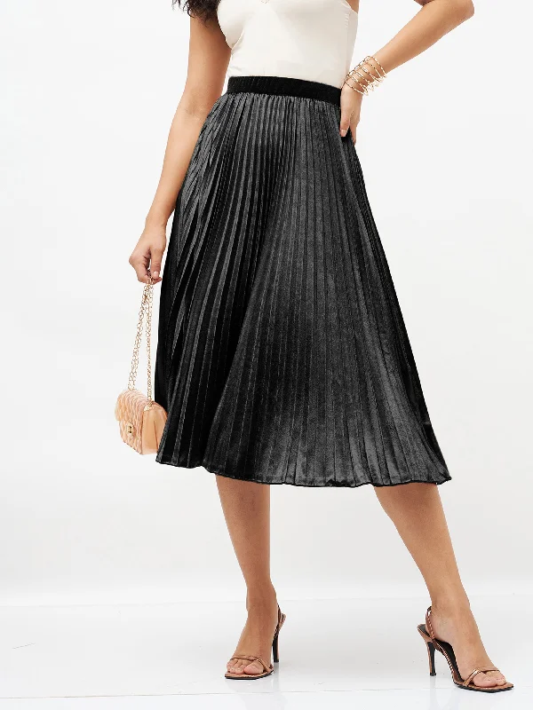 Lyush Women Black Velvet Pleated Skirt tulle skirt dreamy