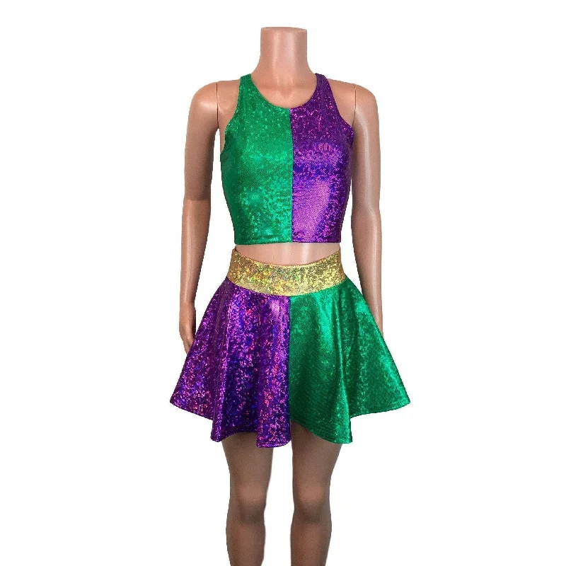 Mardi Gras Outfit - Holographic High Neck Top w/Skater Skirt leather skirt bold