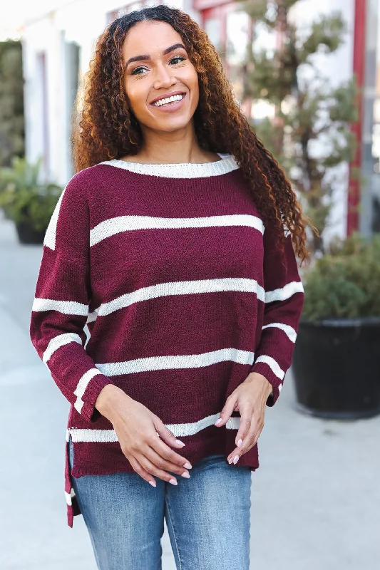 Maroon Stripe Sweater Elegant Classic Vintage