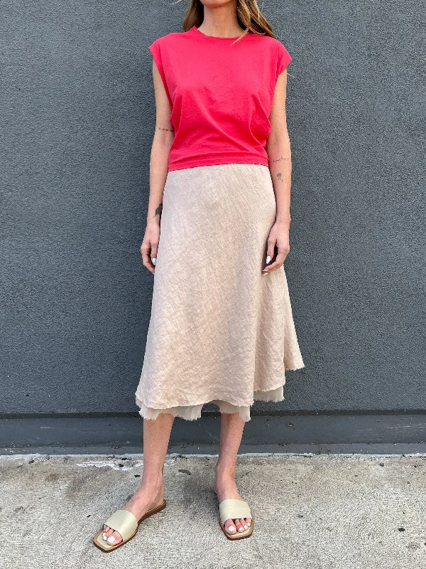 Marysia Skirt in French Linen - Nude pleated skirt texture