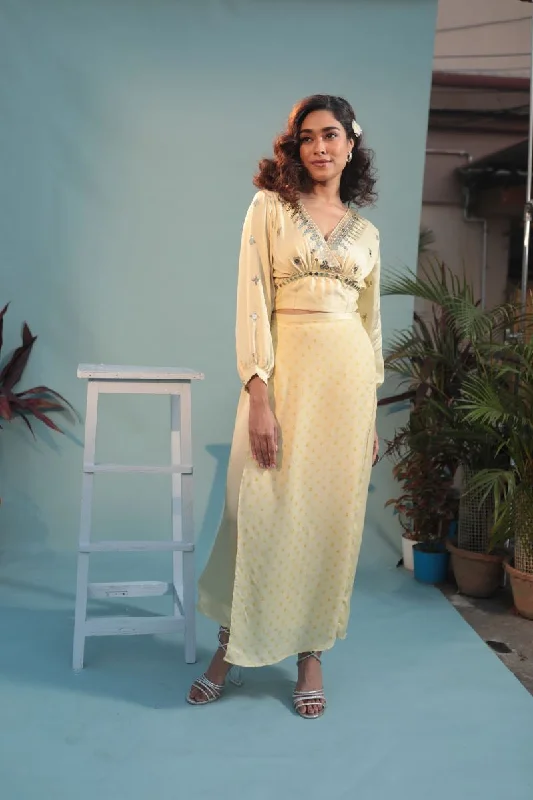 Masbah yellow top with skirt flowy skirt hem
