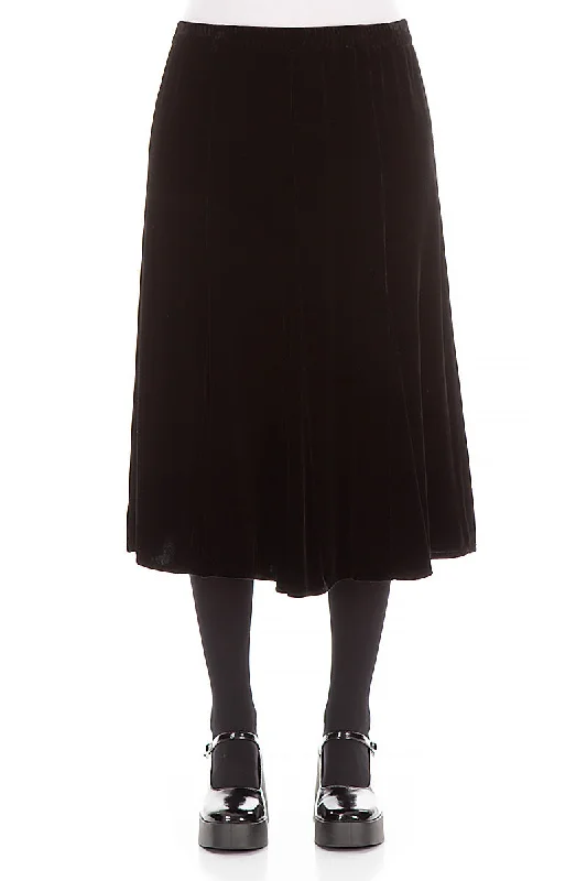 Midi Black Silk Velvet Skirt flowy skirt hem