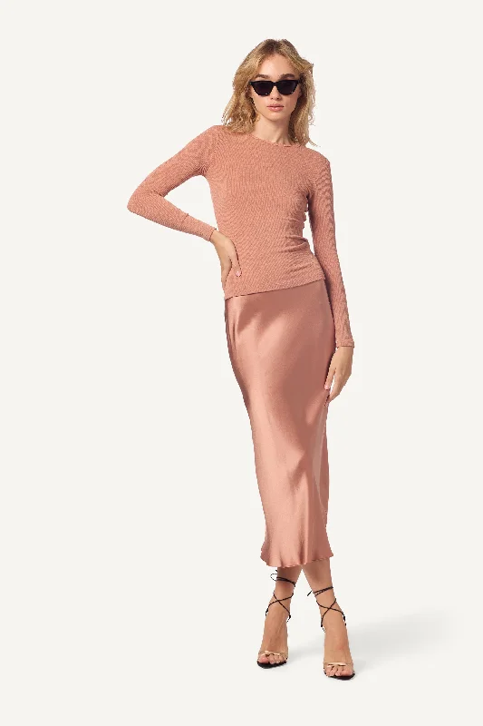 MIRANDA SCALLOP TRIM BIAS CUT SILK SKIRT | DEEP APRICOT denim skirt classic