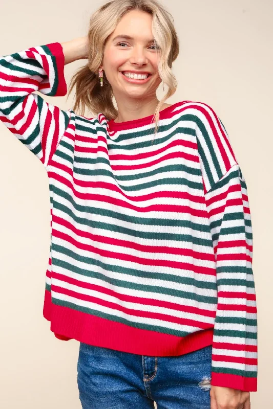 MULTI COLOR STRIPE OVERSIZED SWEATER KNIT TOP Anti-Pilling Anti-Shrink Durable