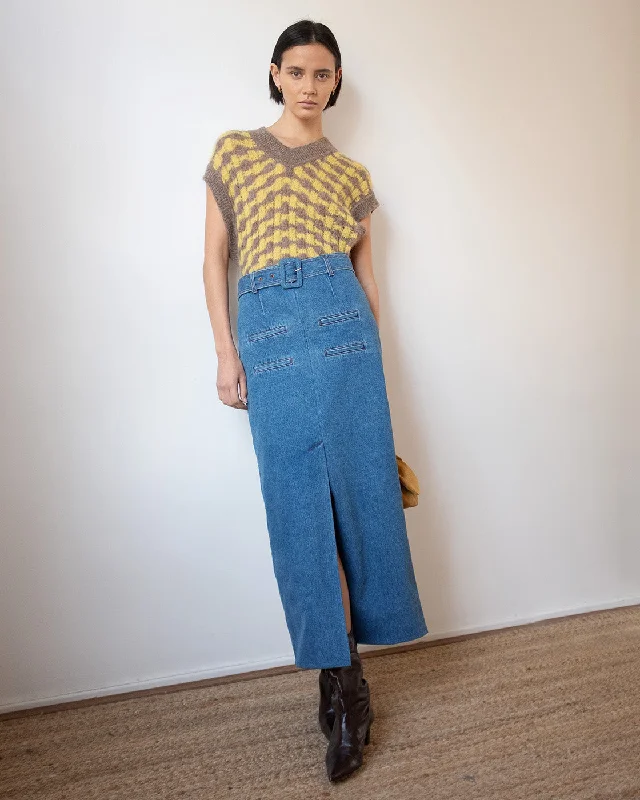 Nana Skirt Organic Cotton Denim Blue patchwork skirt art