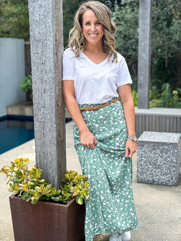 Natalie Maxi Skirt - Sage Floral high slit skirt