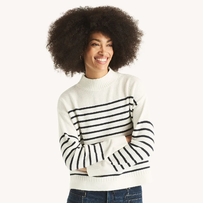 Nautica Womens Striped Mock-Neck Sweater Layered Multi-layer Single Layer