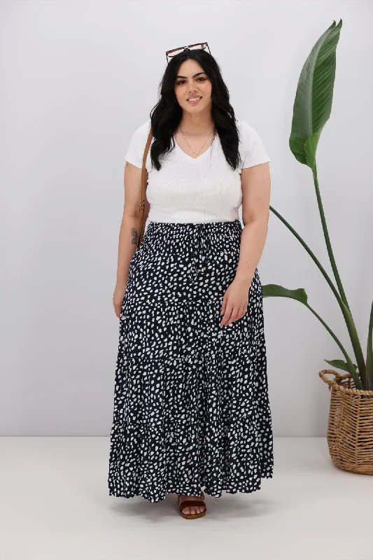 New U Collection Navy White Spot Maxi Skirt lace skirt romantic