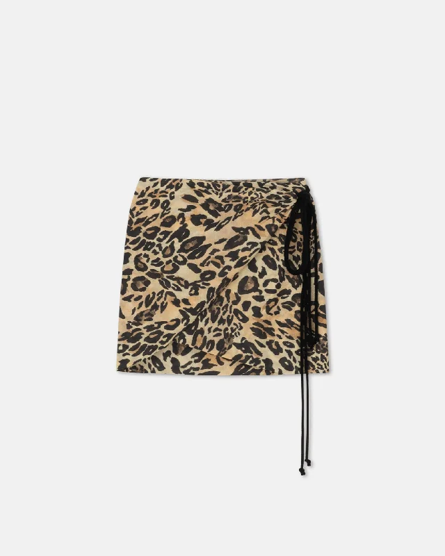 Baruba - Printed Cotton-Voile Wrap Mini Skirt - Leopard silk skirt sleek