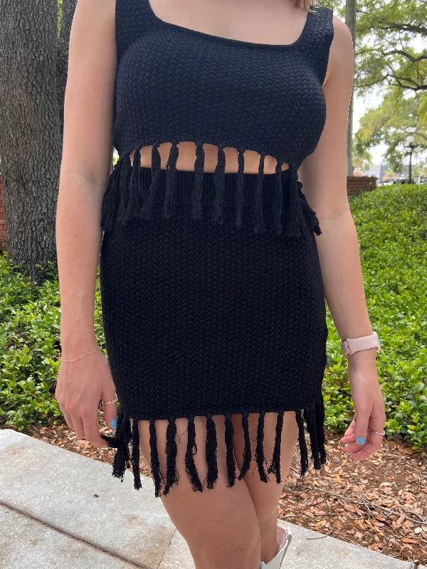 PALOMA FRINGE SKIRT IN BLACK cashmere skirt plush