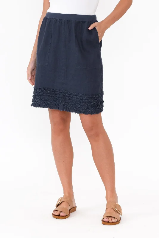 Phillipa Navy Ruffle Hem Skirt pleated skirt texture