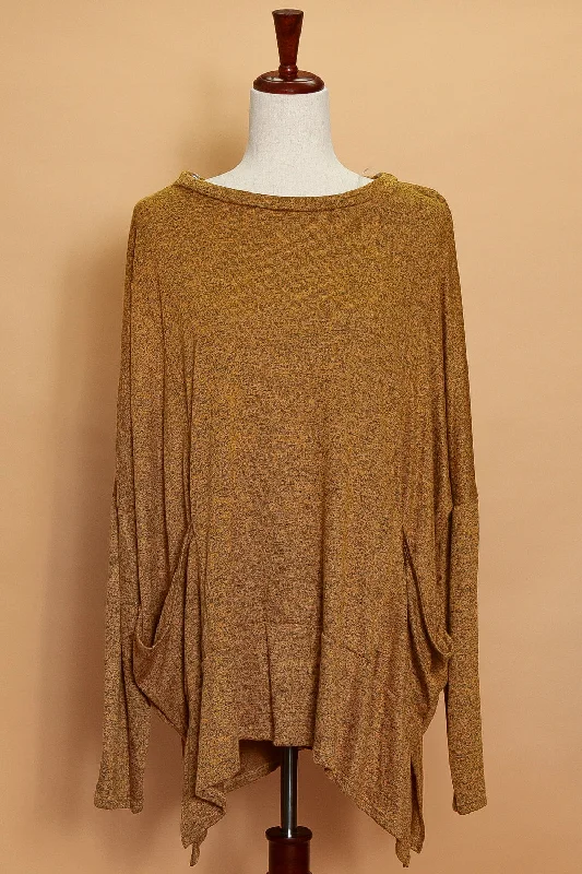 Plus Mustard Pocketed Sweater Stretchy Elastic Breathable