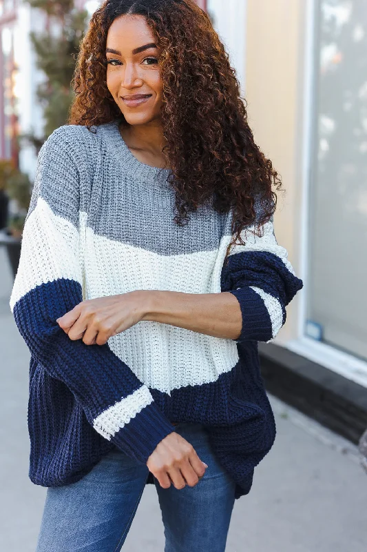 Plus Navy & Grey Thick Sweater Sequined Glittery Shiny