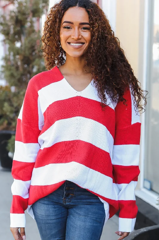 Plus Red & Ivory Stripe Sweater Soft Cozy Warm