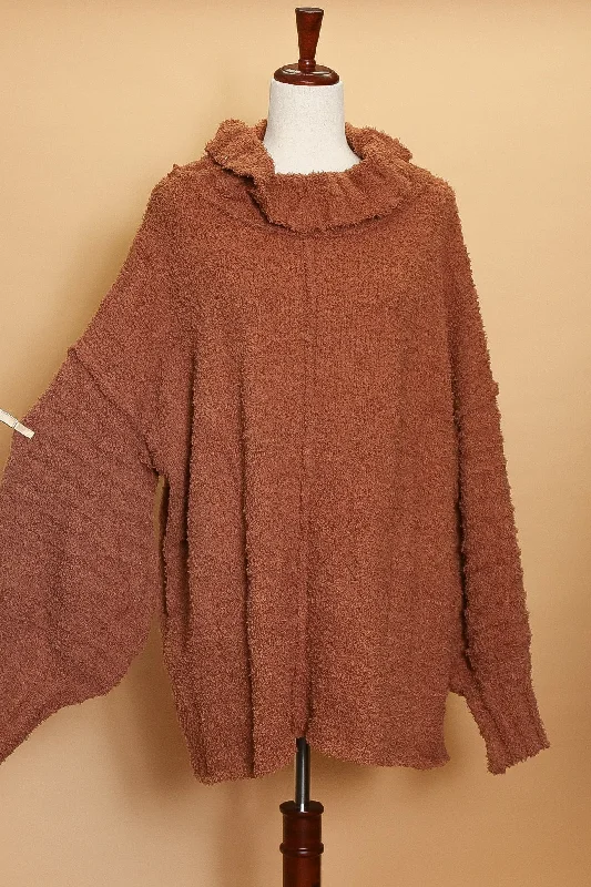 Plus Rust Dolman Sleeve Sweater Real Fur Shearling Chenille