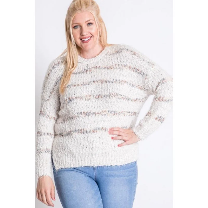 Plus Sweater With Stripe Detail Cable Knit Ribbed Knit Lace Knit