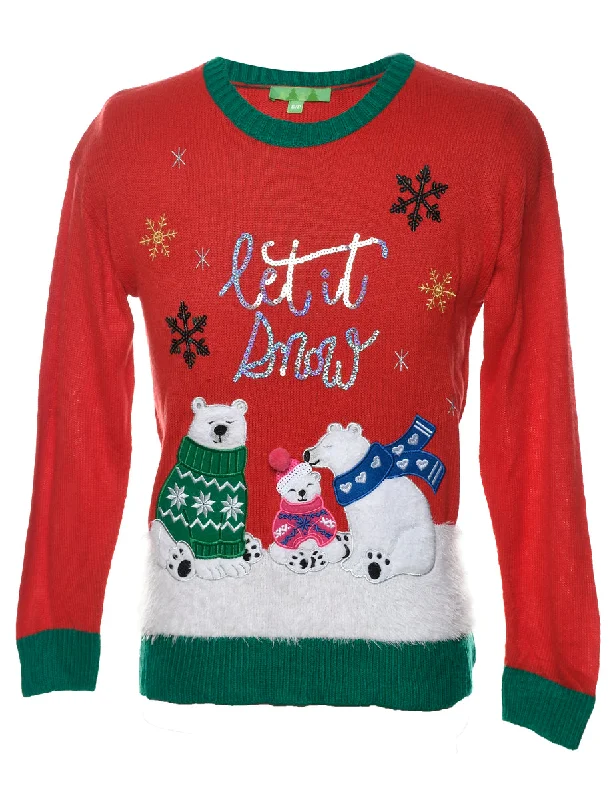 Polar Bear Design Christmas Jumper - S Neon Metallic Matte