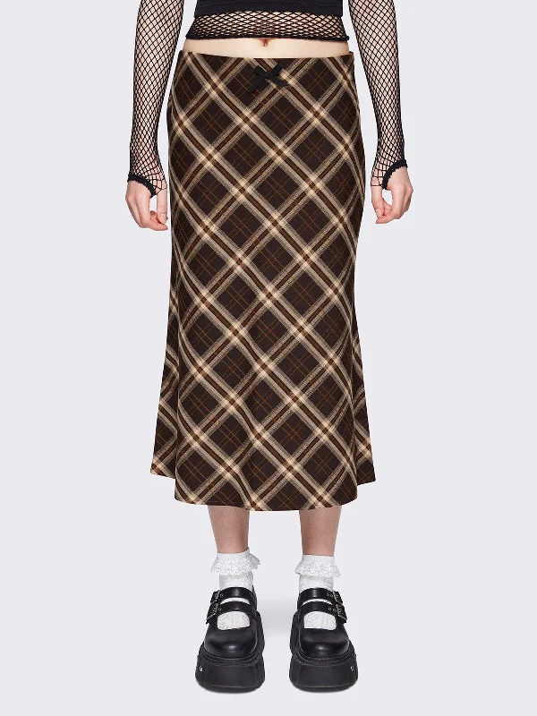 Prim Plaid Midi Skirt corduroy skirt durable