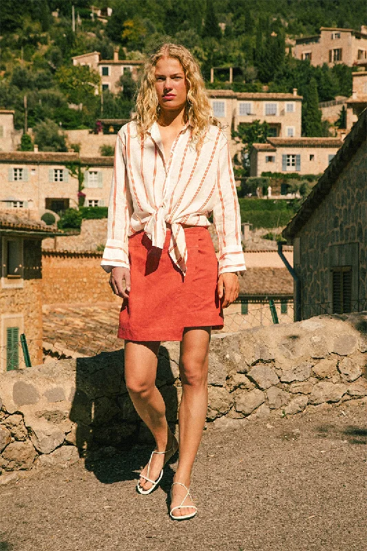 SOLLER Mini Skirt - paprika linen lace skirt romantic