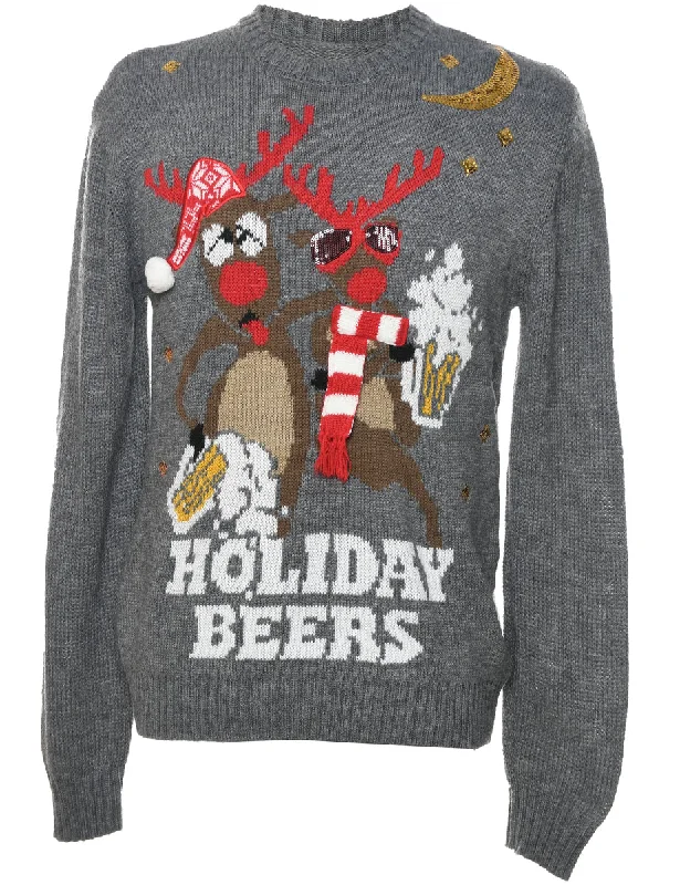 Reindeer Christmas Jumper - L Thin Thick Dense