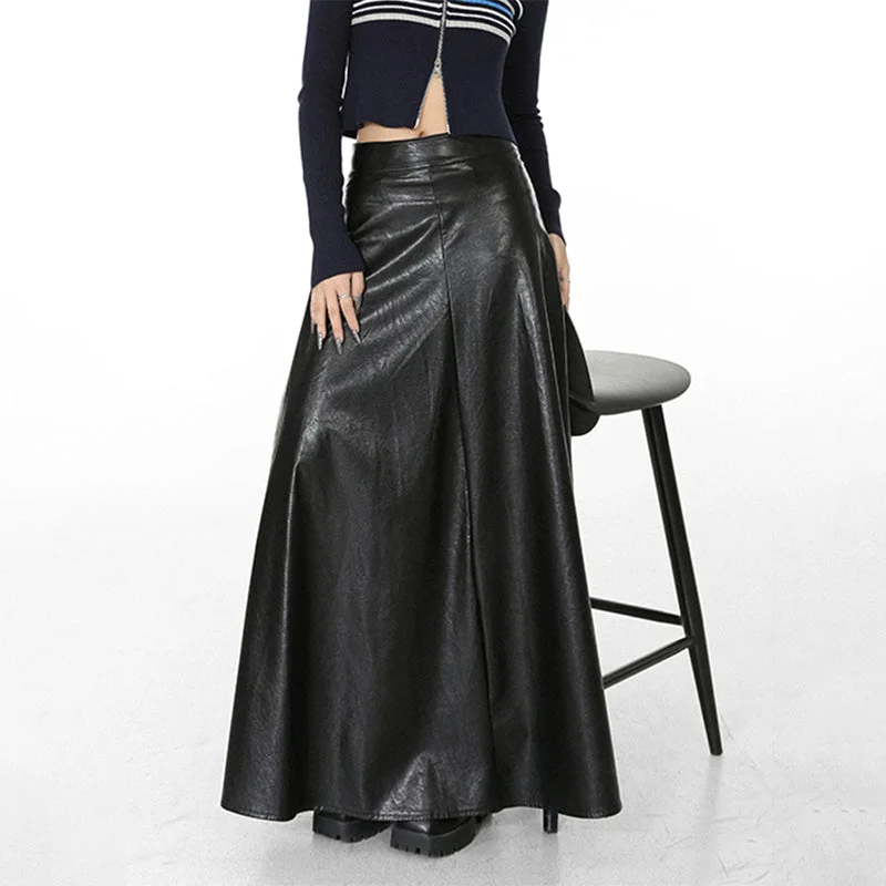 Retro High Waist Black Leather Skirt chiffon skirt floaty
