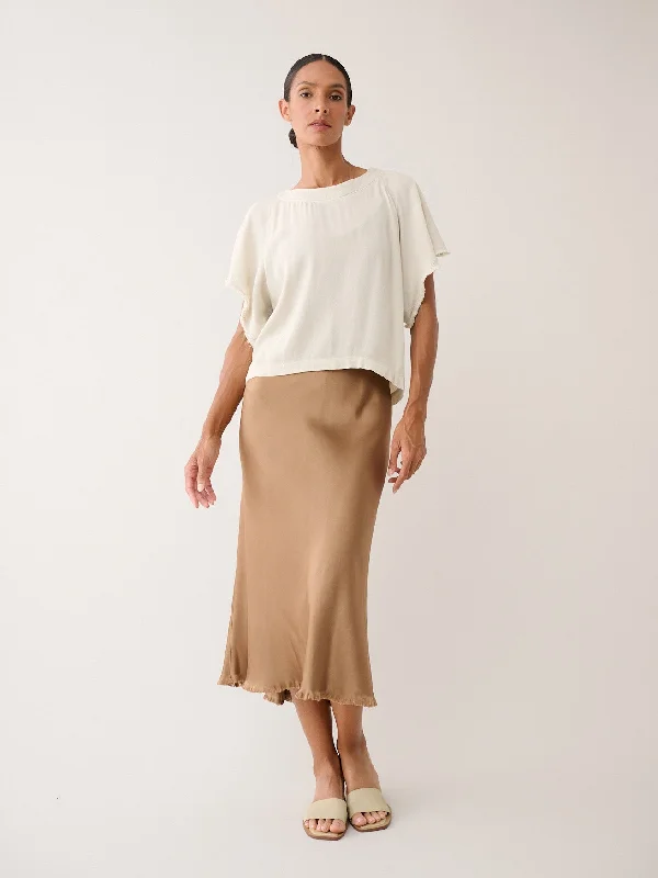 Riley Skirt in Vintage Satin - Nougat leather skirt bold