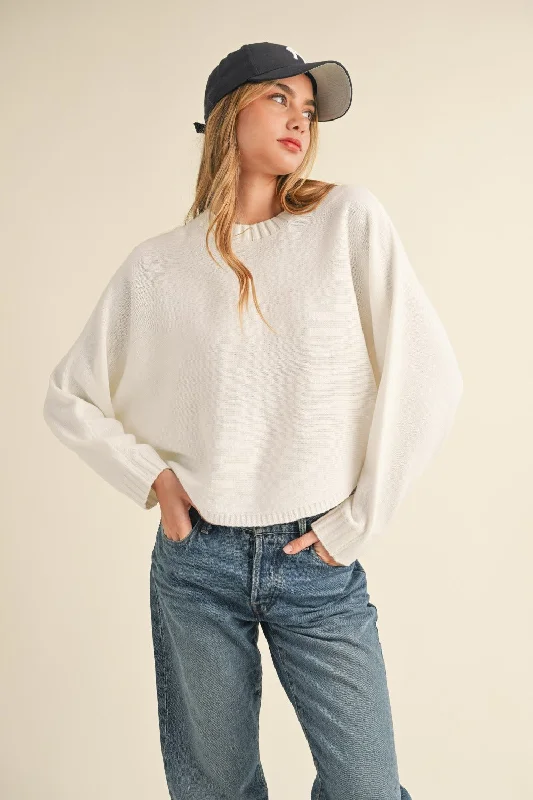 Round Neck Dolman Sleeve Cropped Sweater Velvet Chenille Corduroy