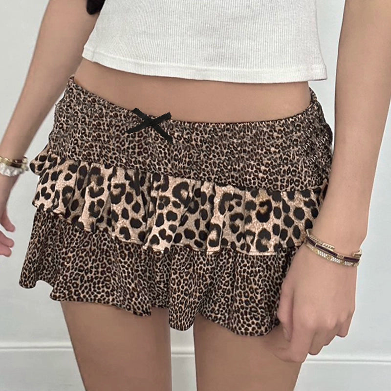 Roxanna Leopard Print Bow A-Line Skirt cashmere skirt rich