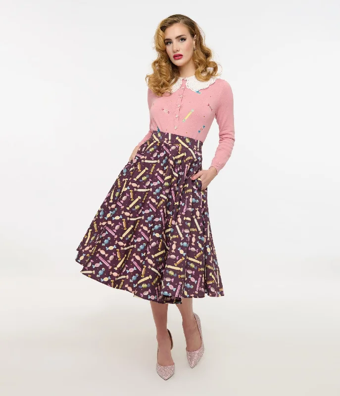 Royal Monk 1950s Eggplant & Candy Swing Skirt low waist skirt