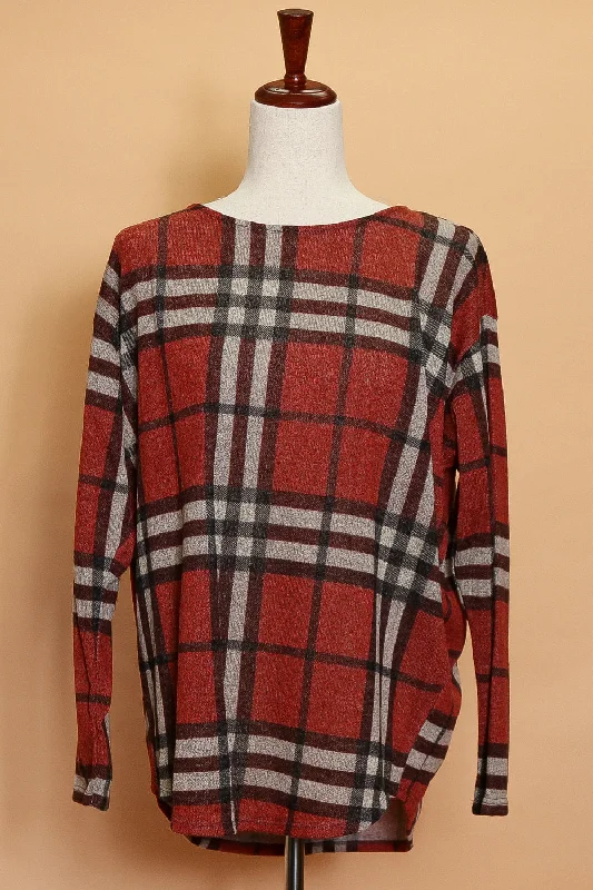 Rust Plaid Sweater Silk Blend Satin Velvet