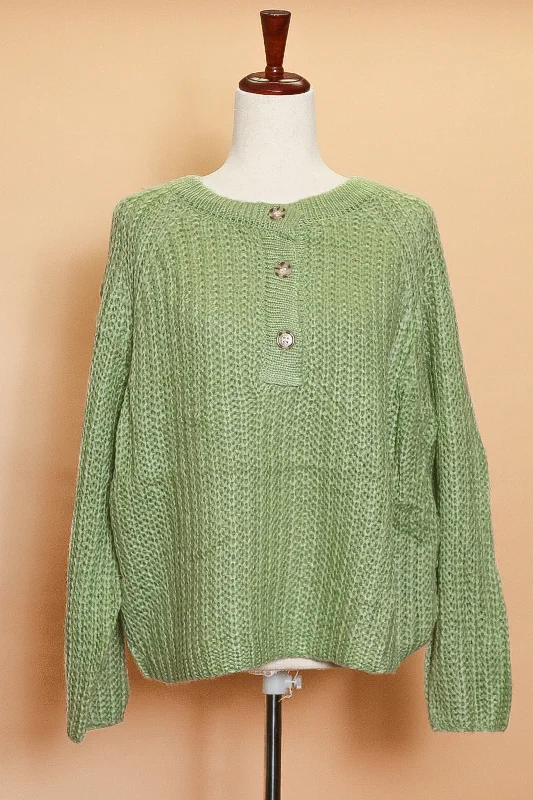 Sage Thick Button Sweater Wool Sweater Cotton Sweater Cashmere Sweater