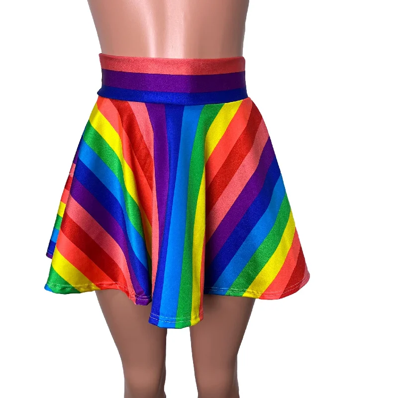 SALE - 1" Stripe Rainbow Skater Skirt silk skirt lustrous