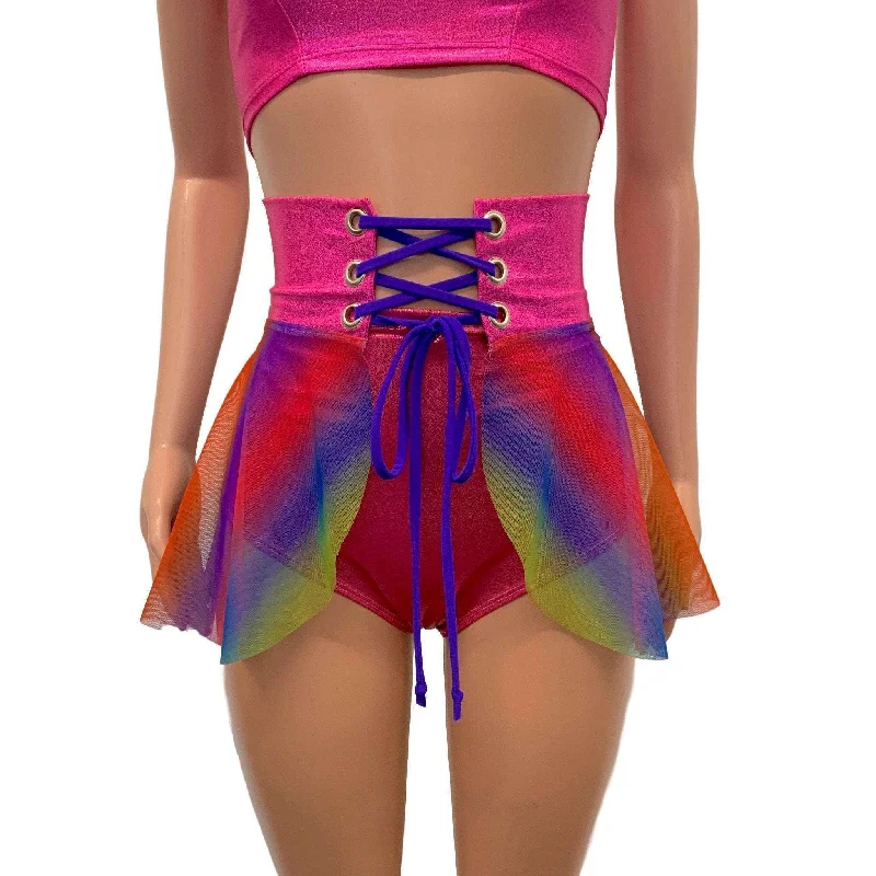 SALE - SMALL - Lace-Up Corset Skirt - Rainbow Mesh w/Pink Sparkle corduroy skirt cozy