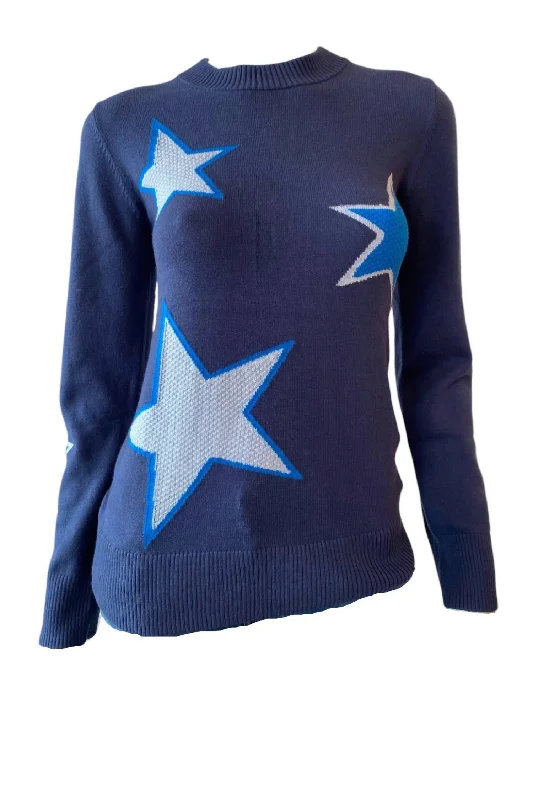 Sanna Star Crew Neck Sweater In Frost Blue/bayou Blue Slim Fit Regular Fit Oversized