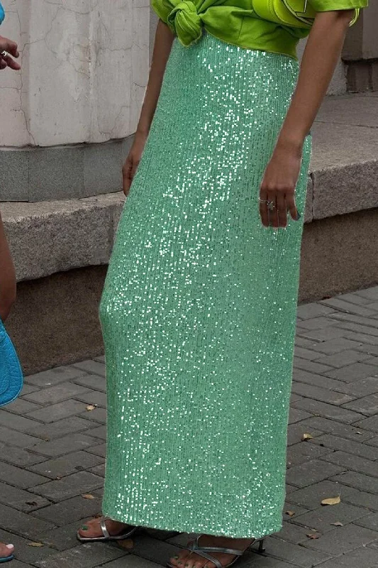 Sequins Back Slit Midi Skirt chiffon skirt flowing
