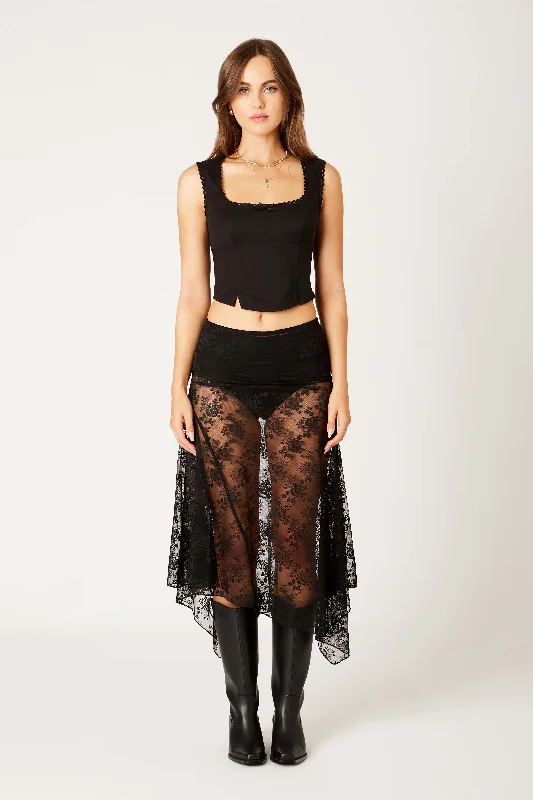 Sheer Floral Midi Skirt Black leather skirt sleek