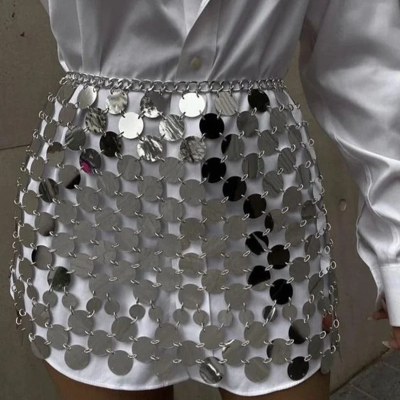 Silver Bubbles Sequin Embellished Mini Skirt silk skirt smooth