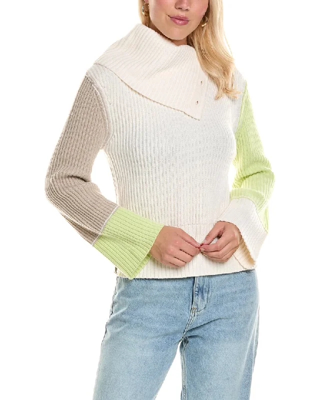 SIMKHAI Flores Wool & Cashmere-Blend Sweater Hooded Sweater Collared Sweater Shawl Collar