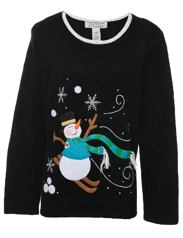 Snowman Christmas Jumper - L Anti-Pilling Anti-Shrink Durable