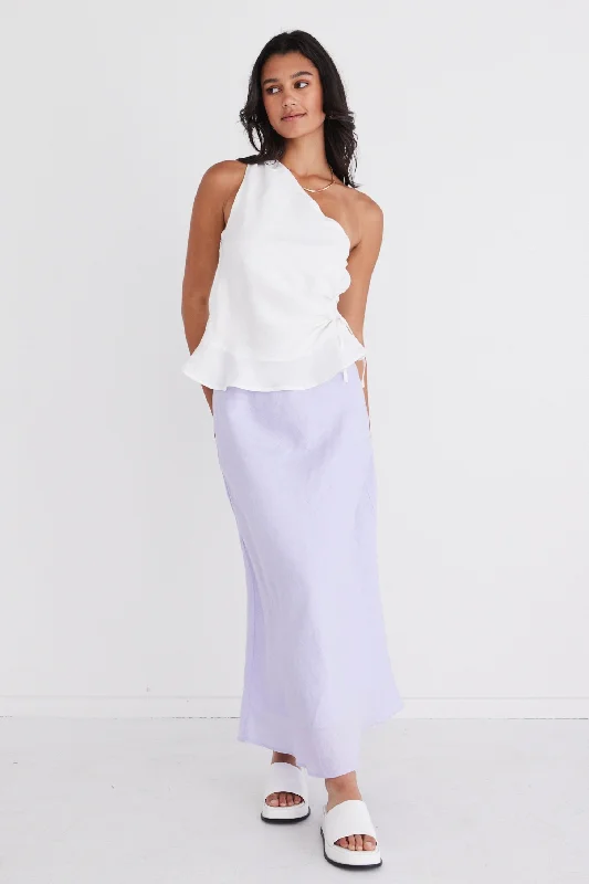 Soulmate Lilac Linen Bias Midi Skirt high waist skirt