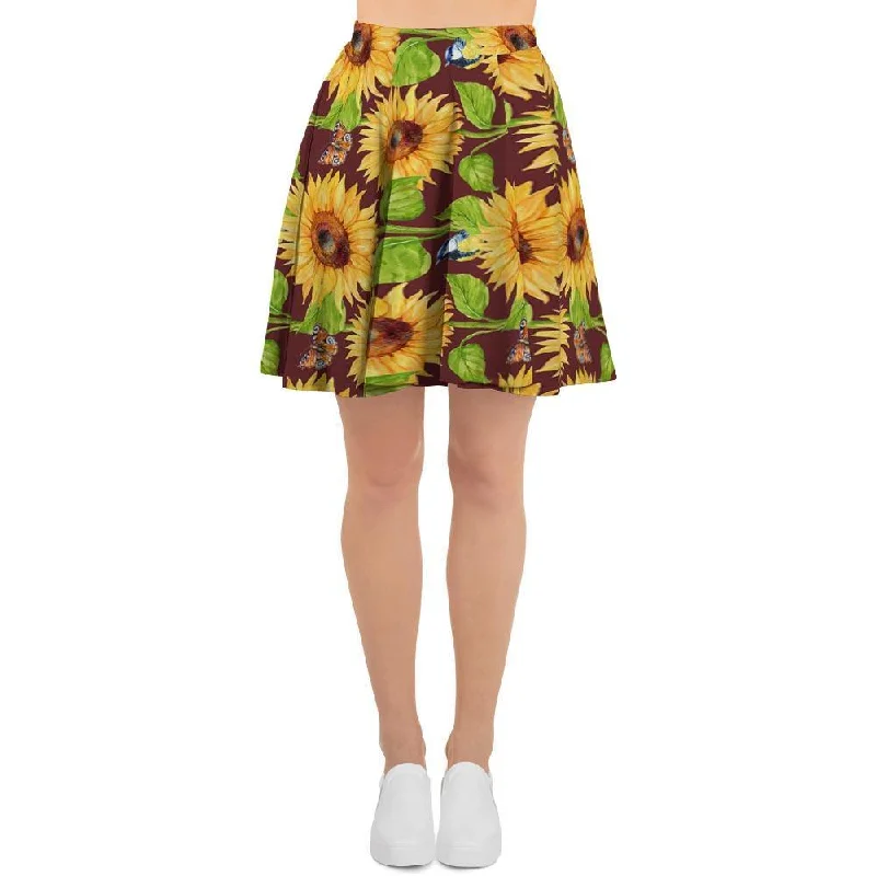 Sunflower With Bird And Butterfly Women's Skirt leather skirt sleek