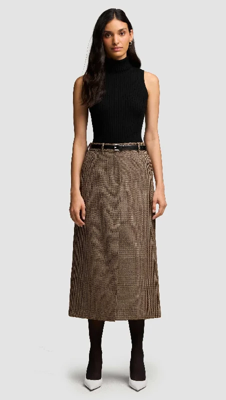 Tailored Skirt in Wool | Brown Houndstooth lace skirt romantic