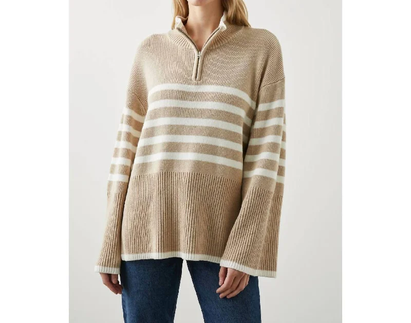 Tessa Sweater In Sand Stripe Anti-Pilling Anti-Shrink Durable